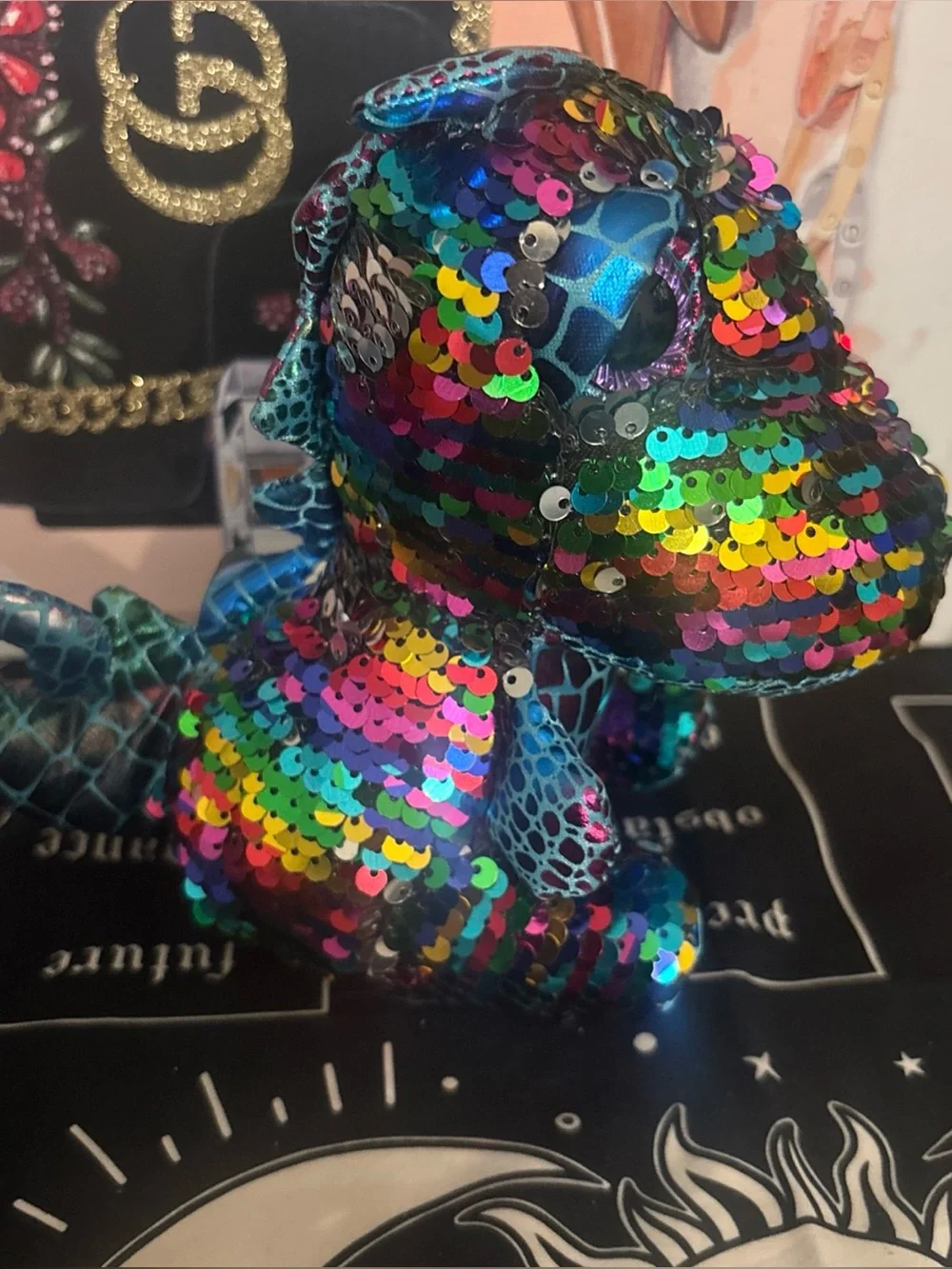 7” Sequin Rainbow Plush Dino Toy - Kids Accessories